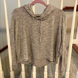 Cropped gray hooded Athleta sweatshirt